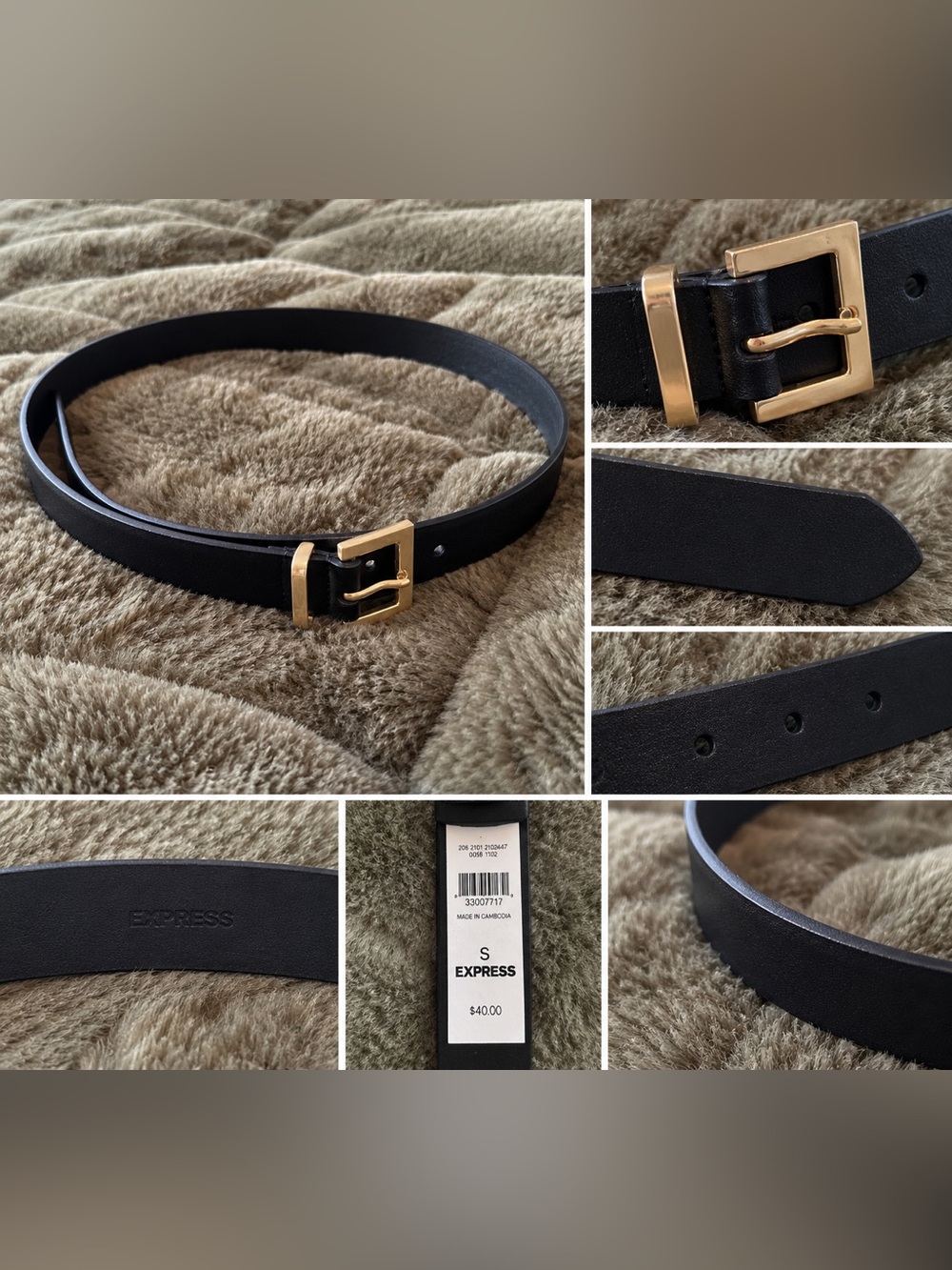 Express Triangle Buckle Faux Leather Belt Black Gold